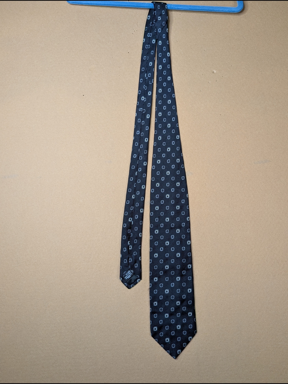 Giorgio Armani Navy Tie with Light Blue Square Pattern